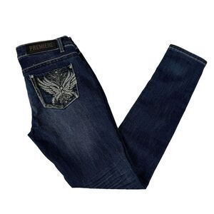 Premiere Embellished Jeans Distressed Size 5 / 6 Pockets Wings Dark Wash